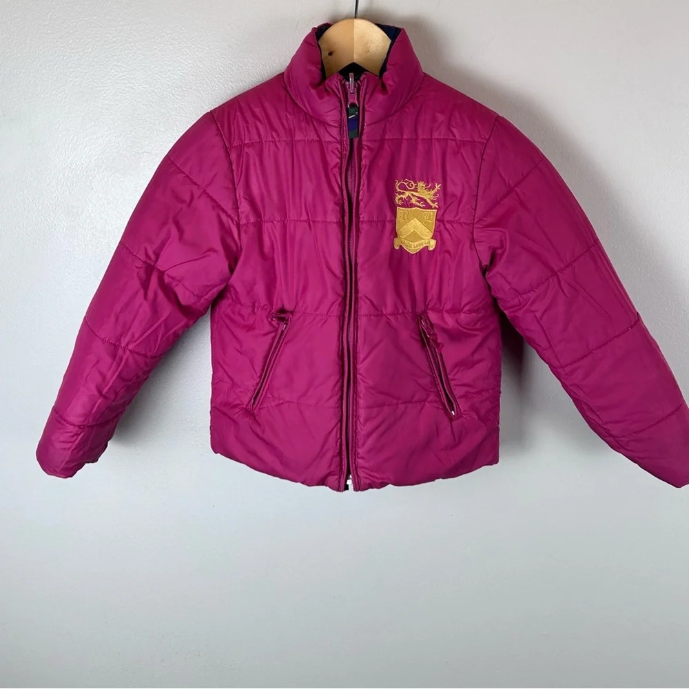 Vtg 90s Ralph Lauren Down Puffer Jacket‎ Girls Small Reversible Pony Crested